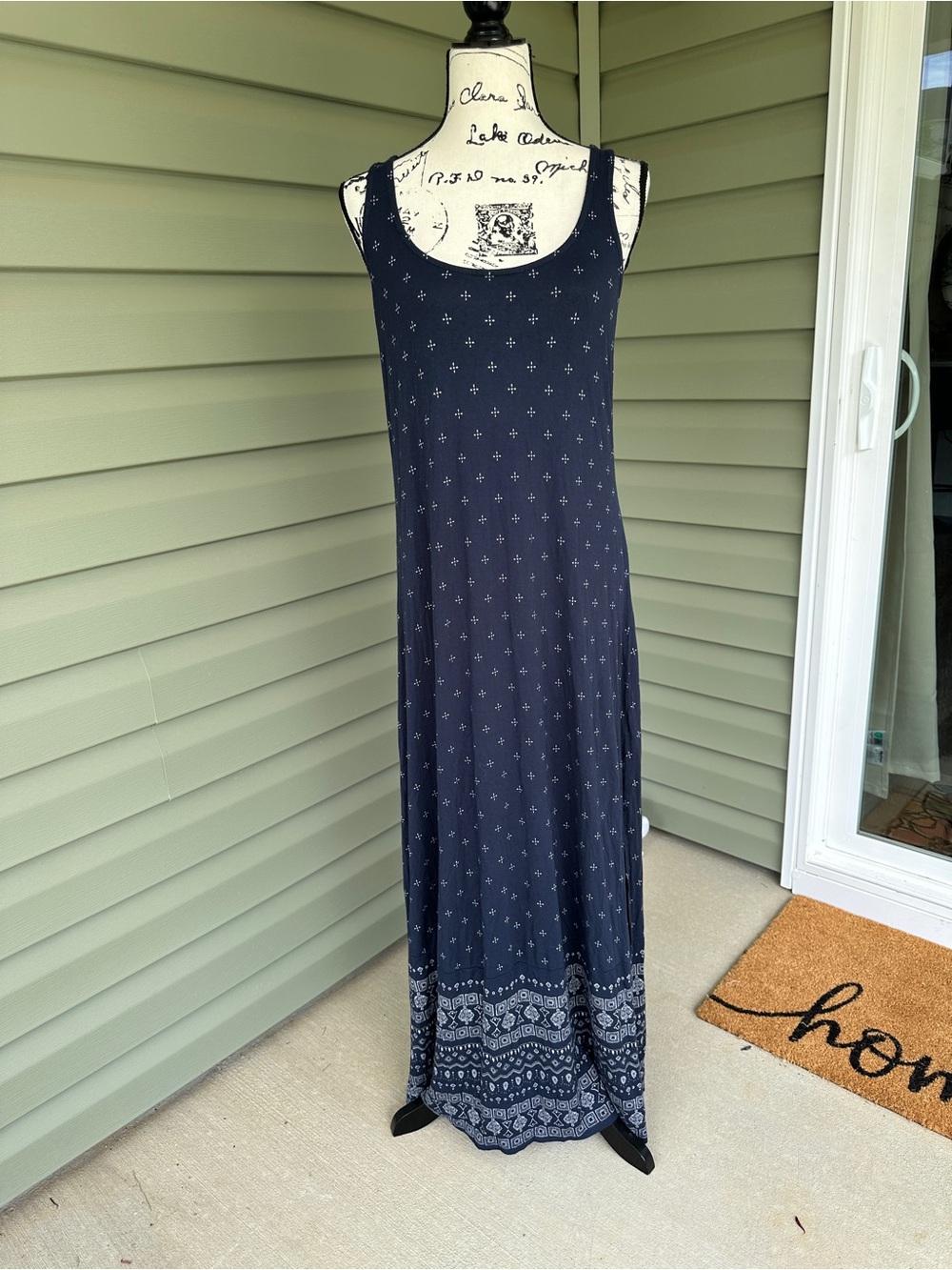 Old Navy Navy Sleeveless Printed Maxi Dress size M tall very soft stretchy comfy
